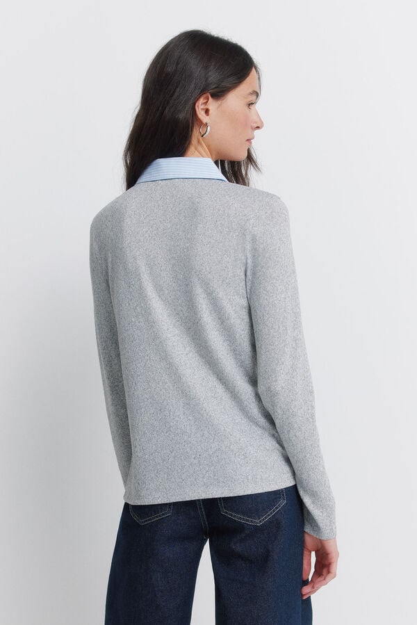 Springfield Long sleeve two-fabric jersey-knit polo shirt grey