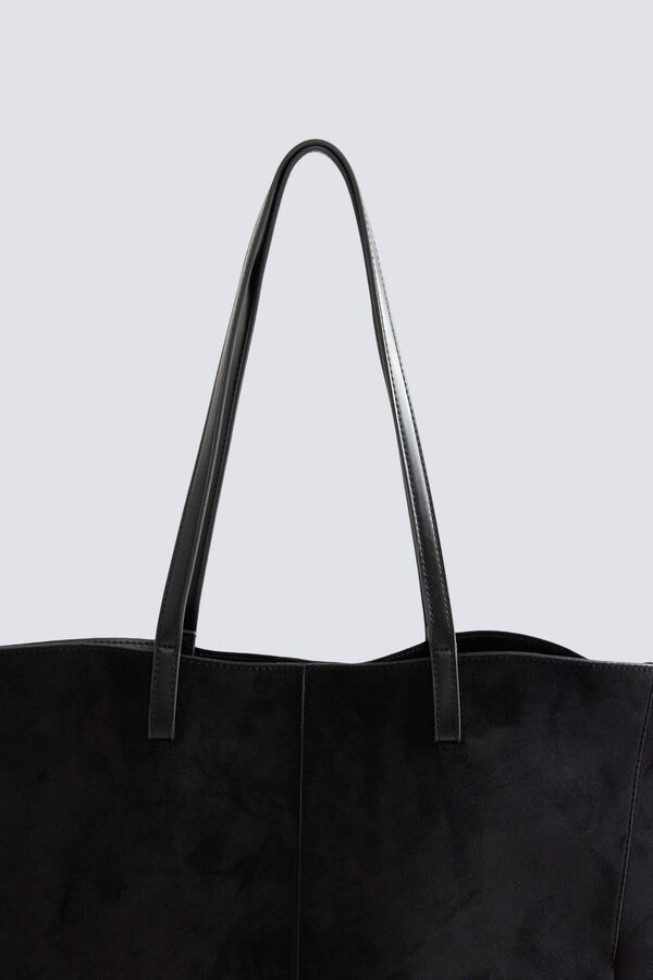 Springfield Faux suede shopper bag black