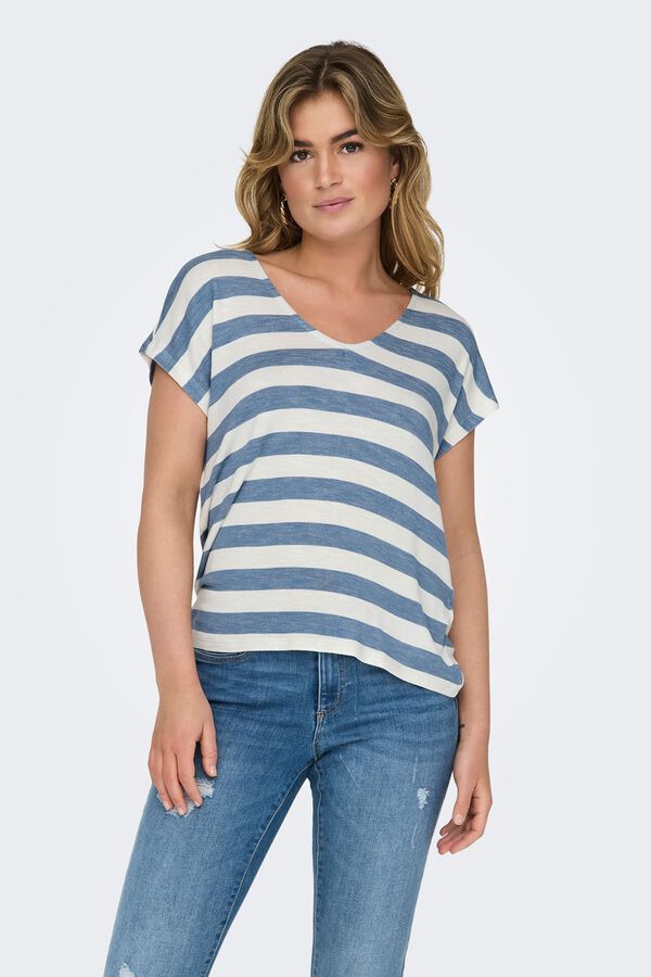 Only T-shirt leve &agrave;s riscas azul