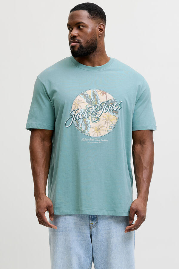 Jack & Jones PLUS Printed cotton T-shirt blue