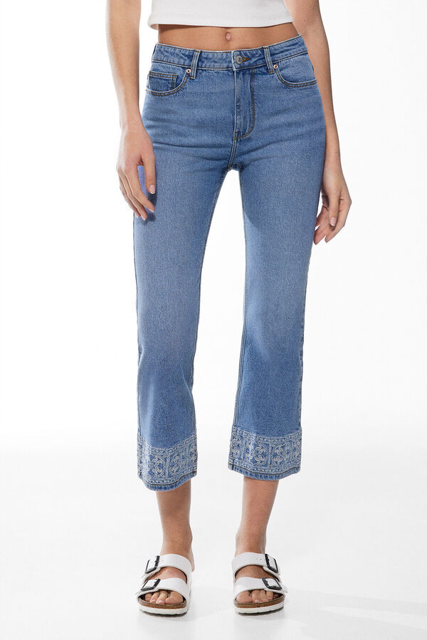 Springfield Jeans Straight Cropped Bordados azul medio
