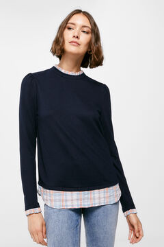 Springfield Two-material checked T-shirt  navy