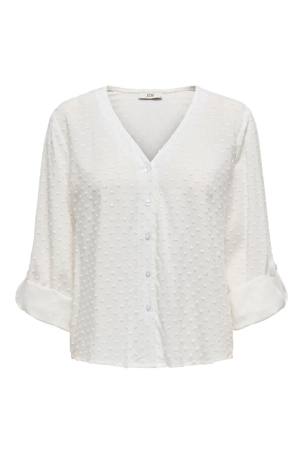 JDY Camisa de gola manga comprida com decote em V branco