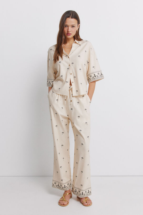 Springfield Chemise manches courtes imprim&eacute;e oversize nude