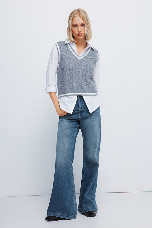 Springfield Gilet embroidered knit jersey-knit grey