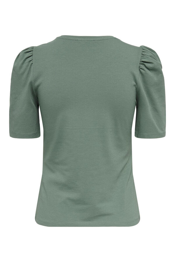 Only Top de cuello redondo y manga 2/4 abullonada verde