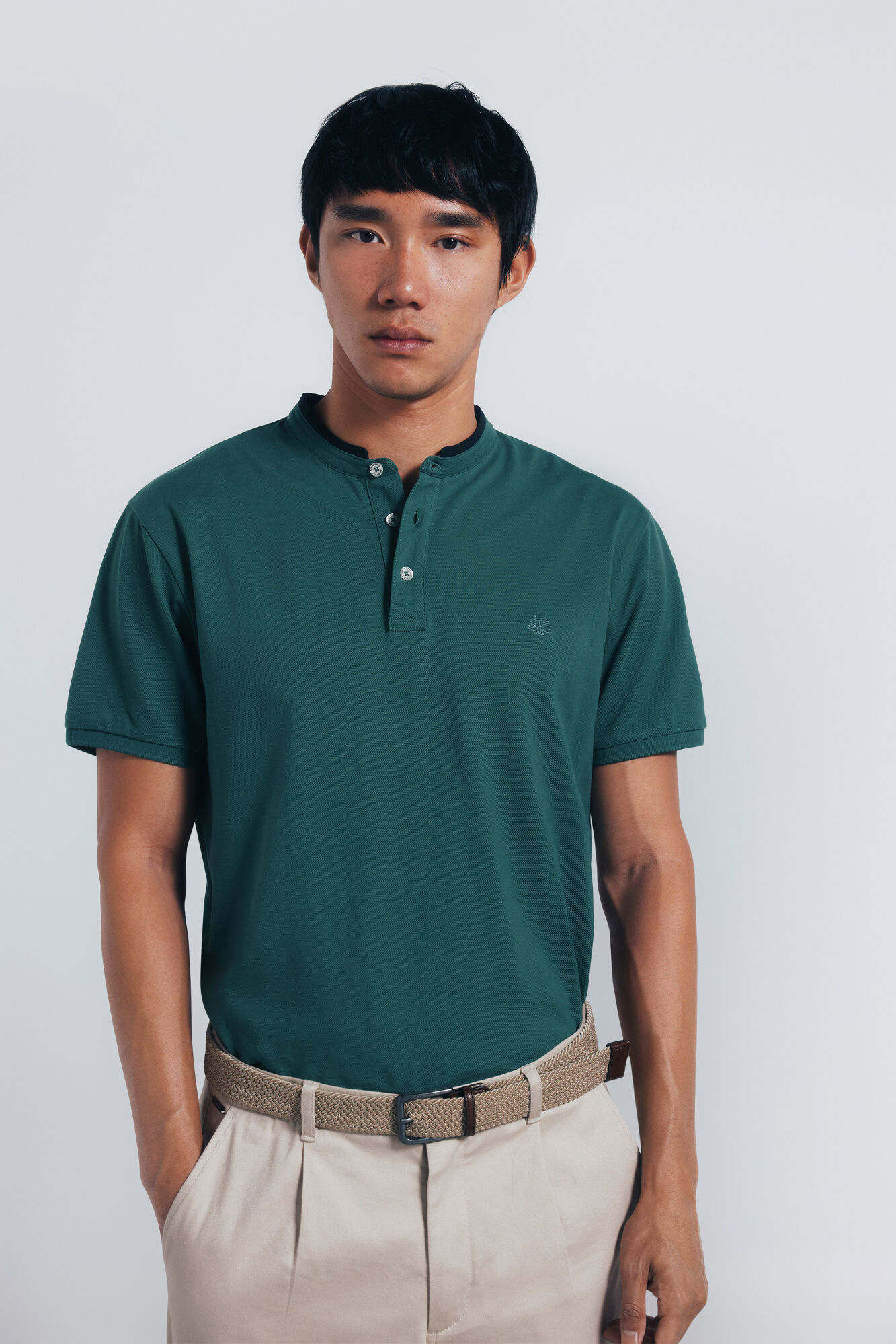 Springfield Slim fit mandarin collar piqu&eacute; polo shirt