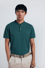 Springfield Slim fit mandarin collar piqué polo shirt green