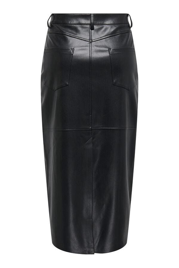 Only Vegan leather midi skirt Crna