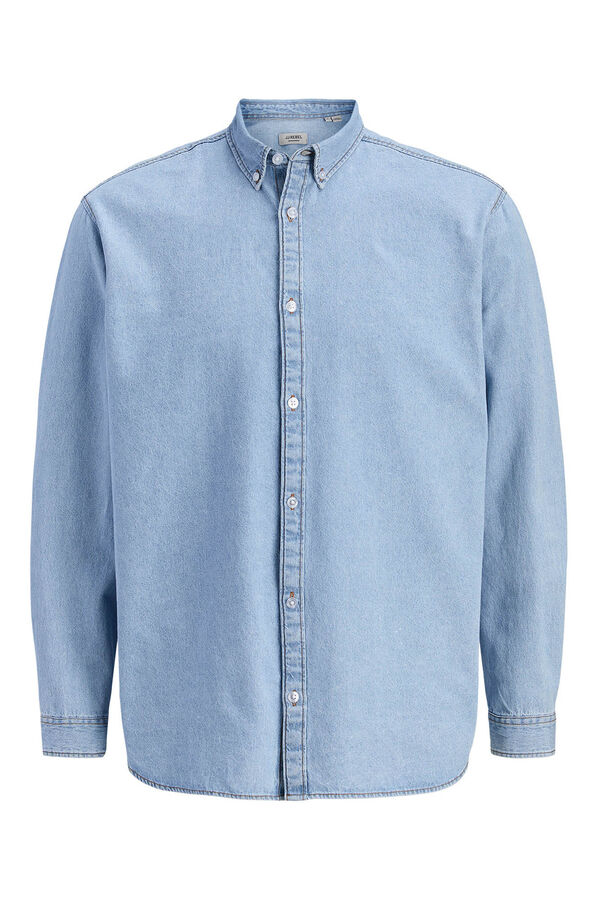 JJ REBEL Camisa de algod&atilde;o de manga comprida relaxed azul