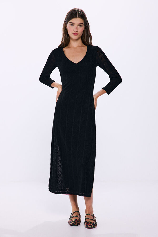 Springfield Gathered structured midi dress black