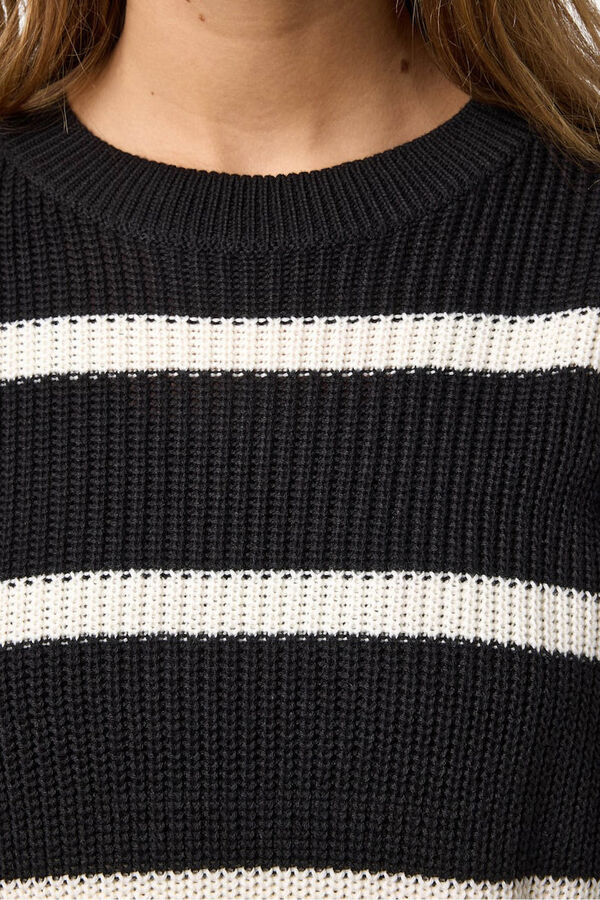 Noisy May camisola básico riscas com gola redonda preto