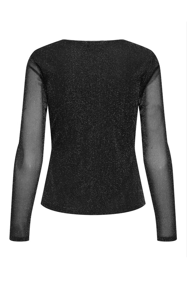 Only Top de manga comprida com glitter preto