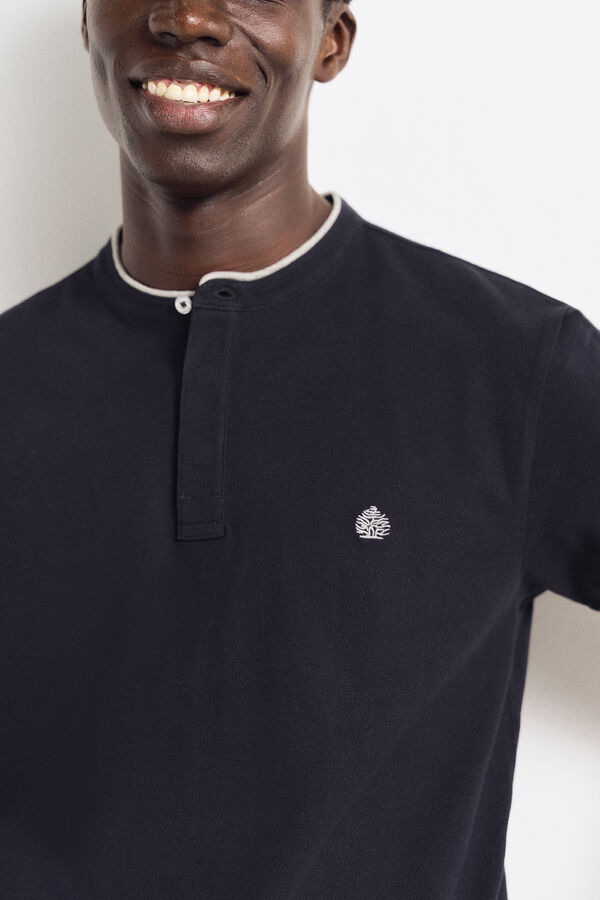 Springfield Regular fit mandarin collar piqué polo shirt navy