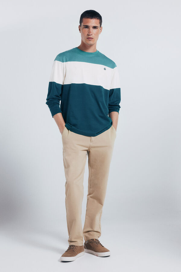 Springfield long sleeve piqué cut-out T-shirt blue