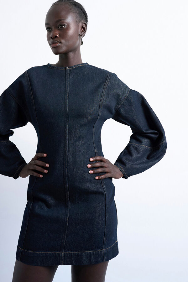 Topshop Denim mini dress in cotton and lyocell Plava