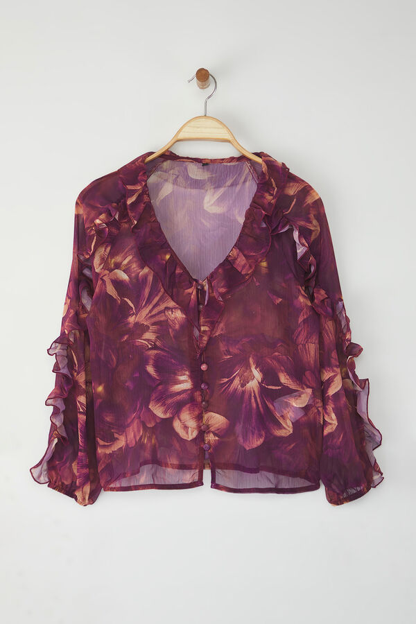Trendyol Blusa flu&iacute;da volantes morado/lila