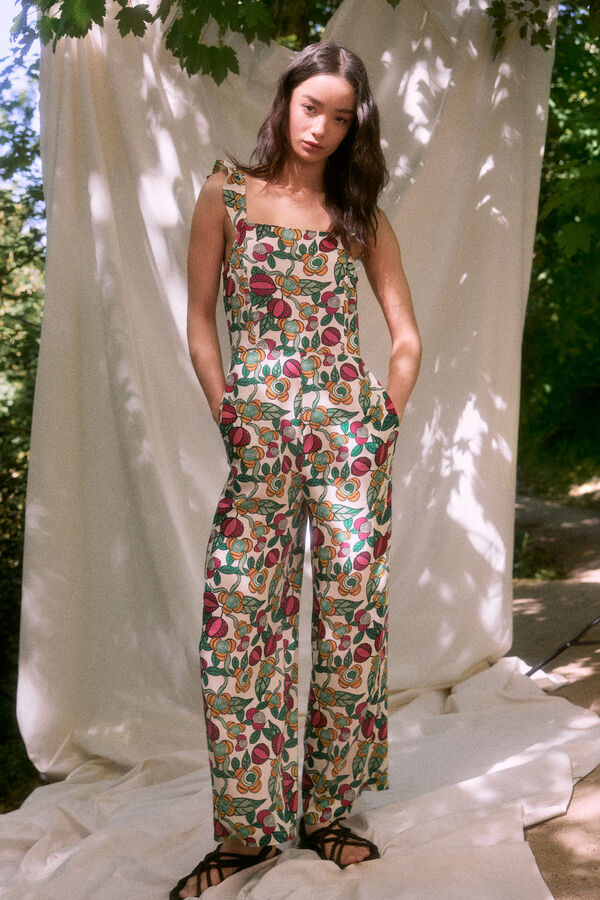 Springfield Printed jumpsuit with crossed back white
