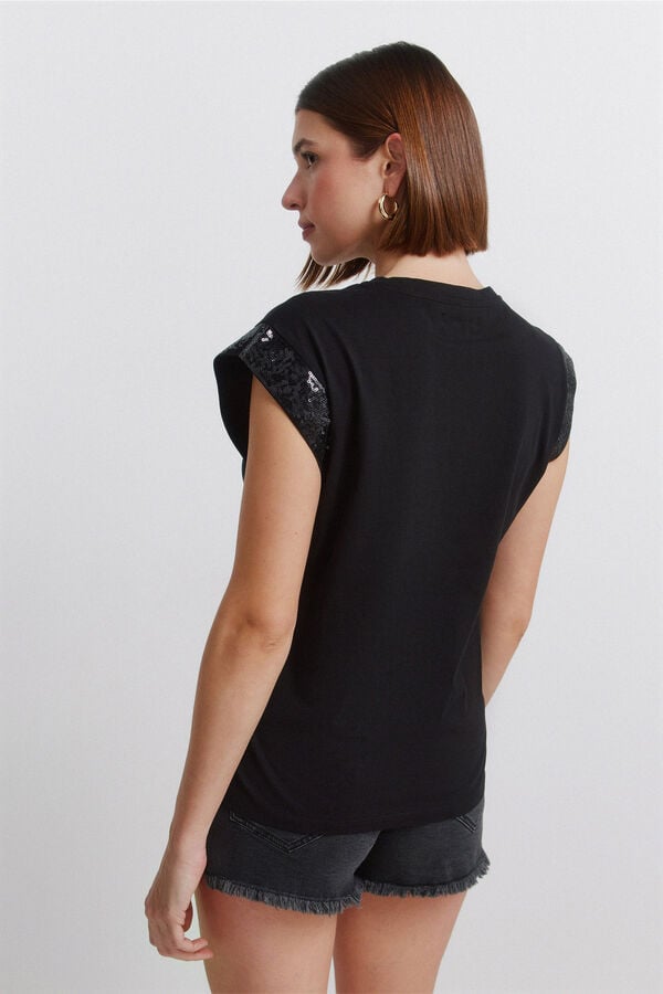 Springfield Sequin short sleeve T-shirt black