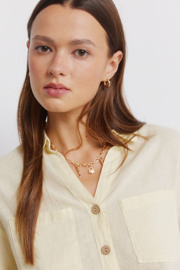 Springfield Chemise en lin &agrave; manches courtes imprim&eacute;