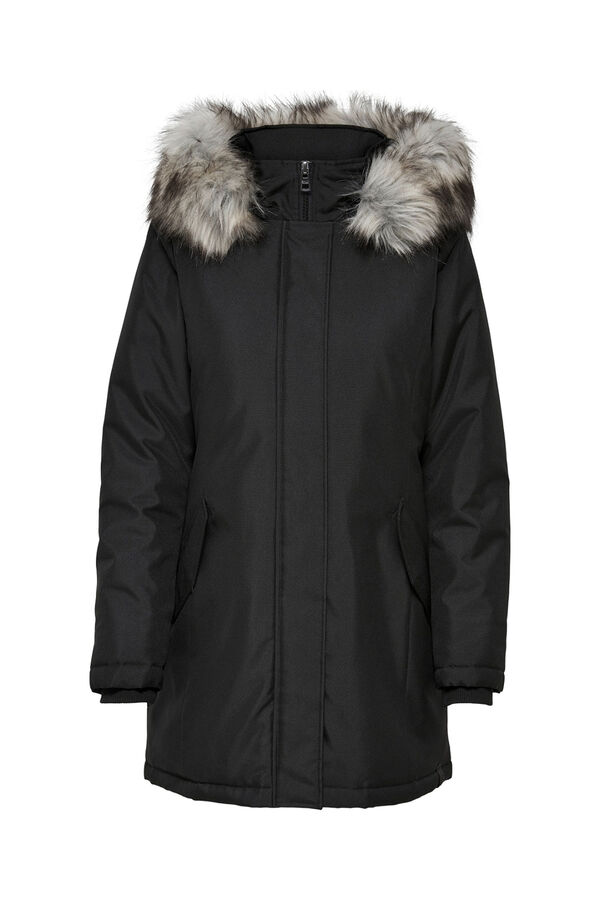 Only hood parka with fur black