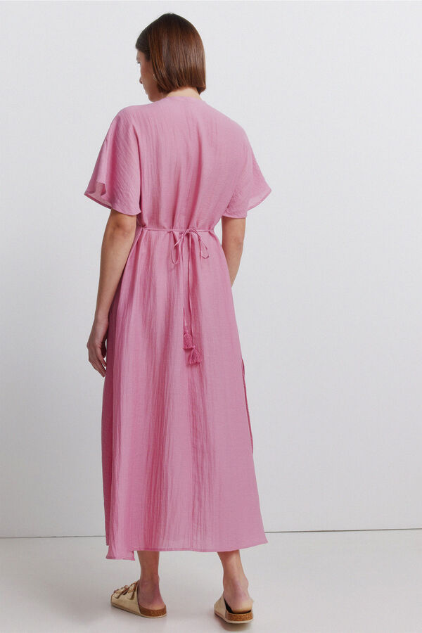 Springfield Embroidered caftan midi dress pink