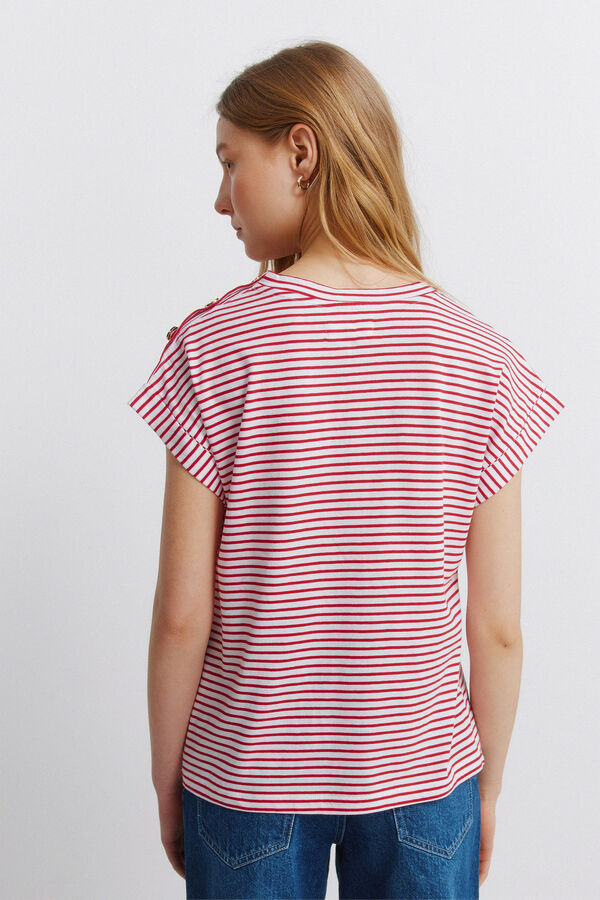 Springfield Striped button T-shirt red
