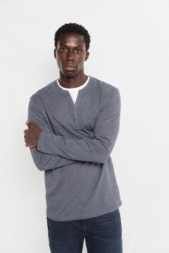 Springfield striped long sleeve T-shirt with Henley blue