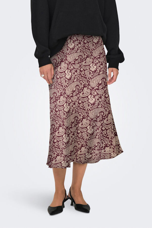 Only Falda midi sat&eacute;n estampado