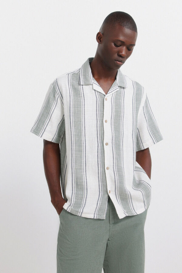 Springfield Rustic striped short sleeve shirt green