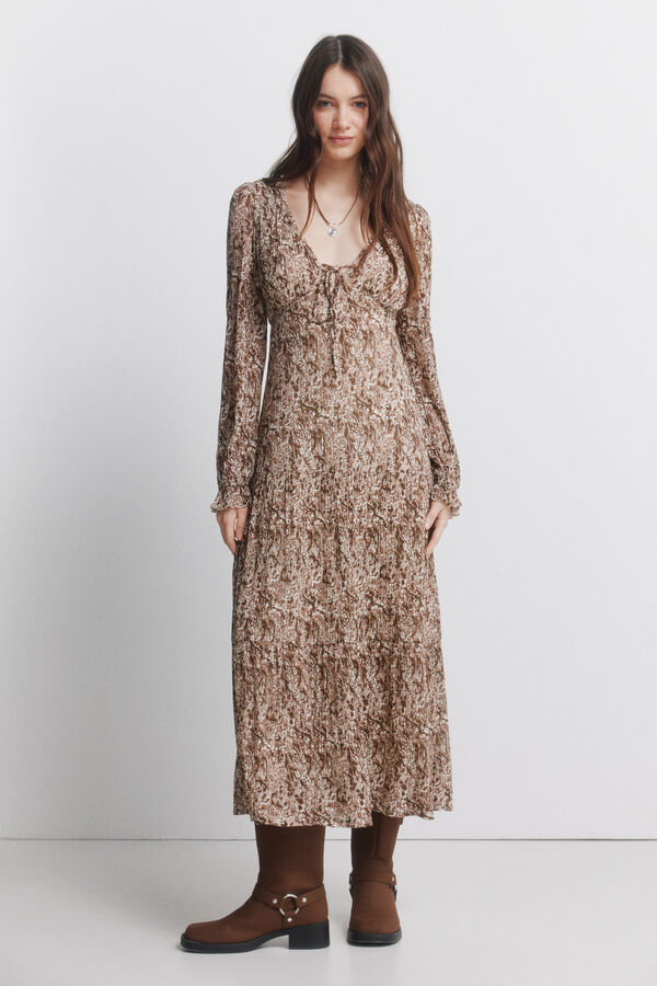 Springfield Print midi dress nude