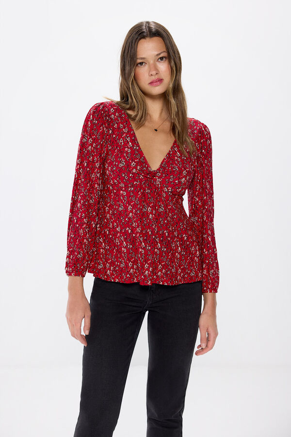 Springfield Pleated blouse with knot neckline brick