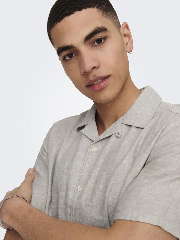 Only & Sons Linen shirt with short sleeves grey
