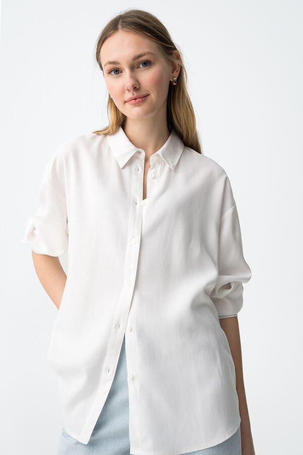 Tiffosi Relaxed long sleeve shirt in ecru beige