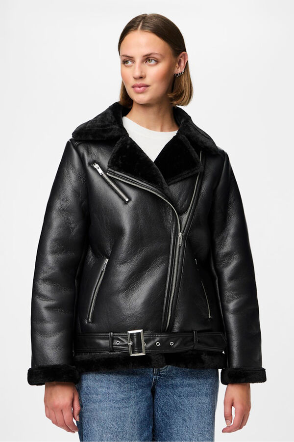 Pieces Chaqueta aviador polipiel borrego negro