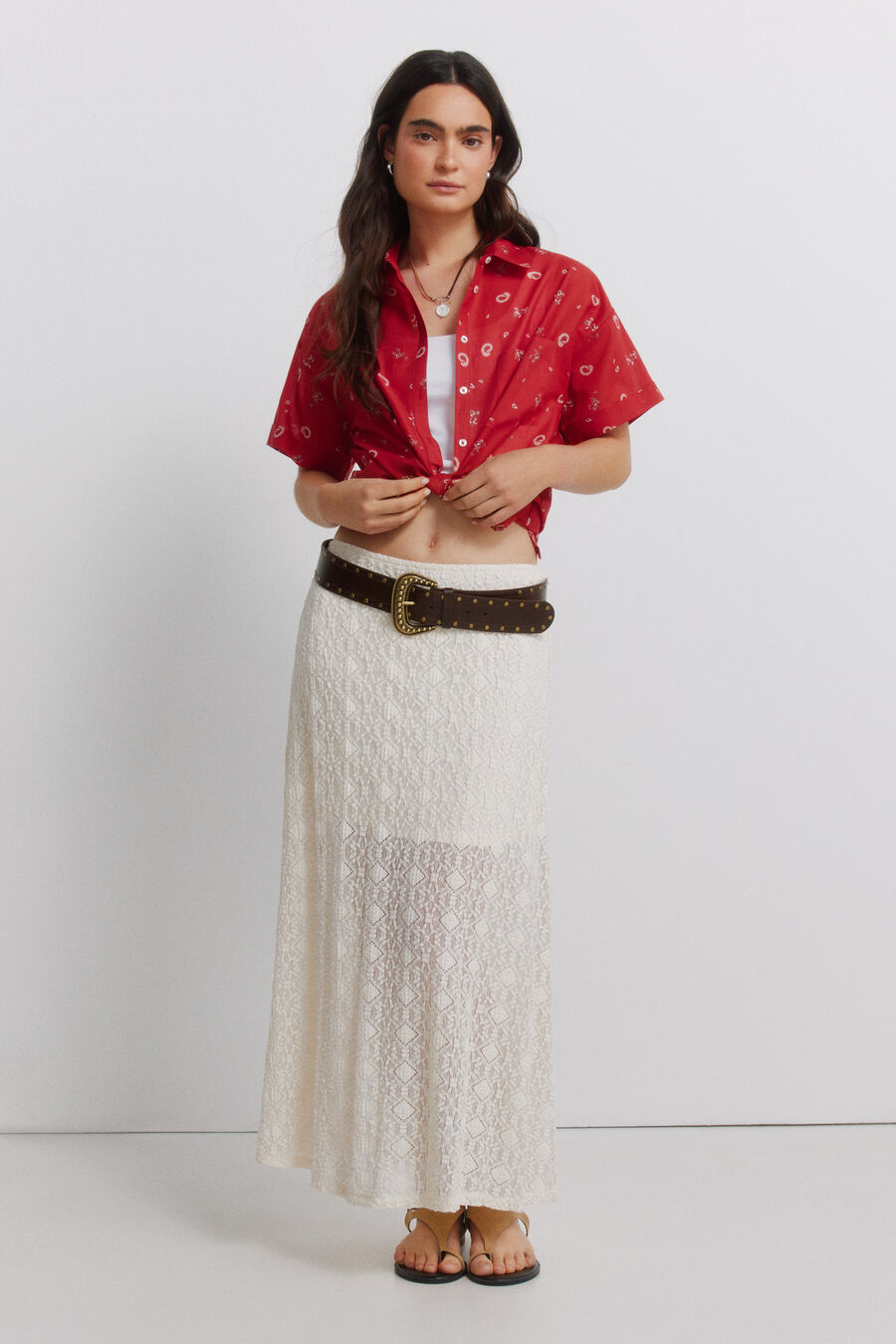 Falda midi combinada lace