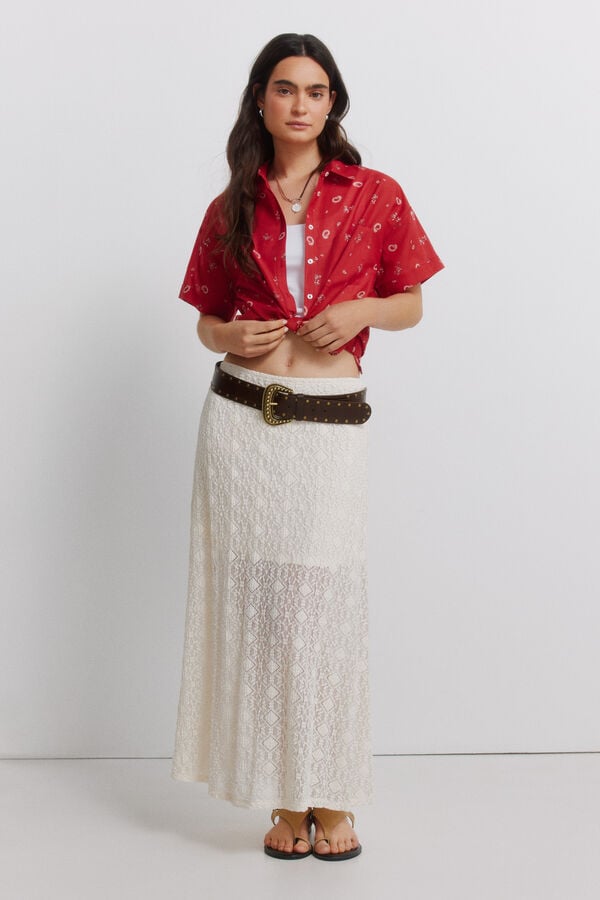 Springfield Falda midi combinada lace blanco