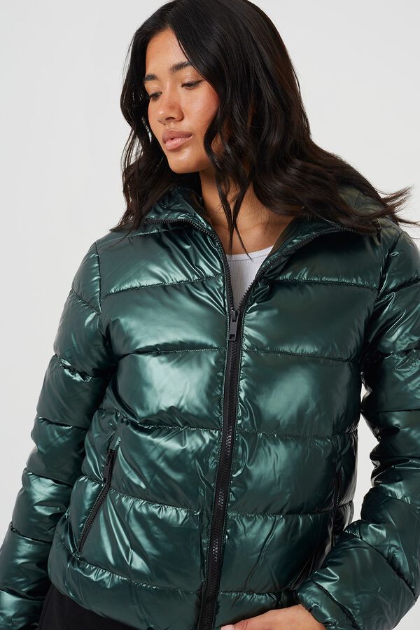 Brave Soul Short hooded puffer jacket green