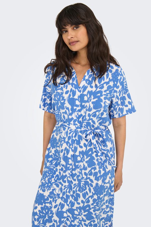 Only Vestido midi camisero azul