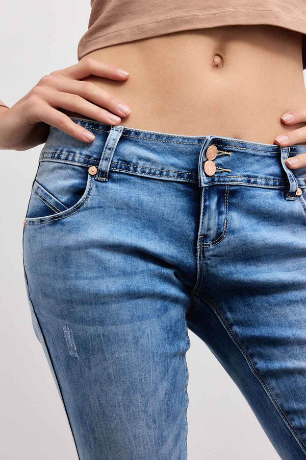 Inside hem rise skinny jeans bleu