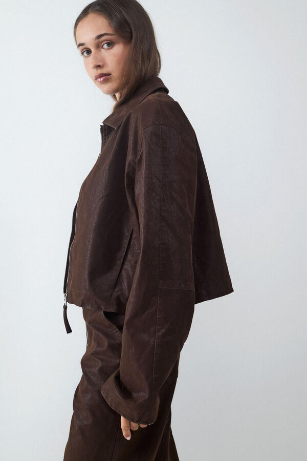 Balmohk Chaqueta corta efecto desgastado marr&oacute;n