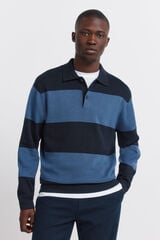Springfield Colour block stripe polo shirt blue