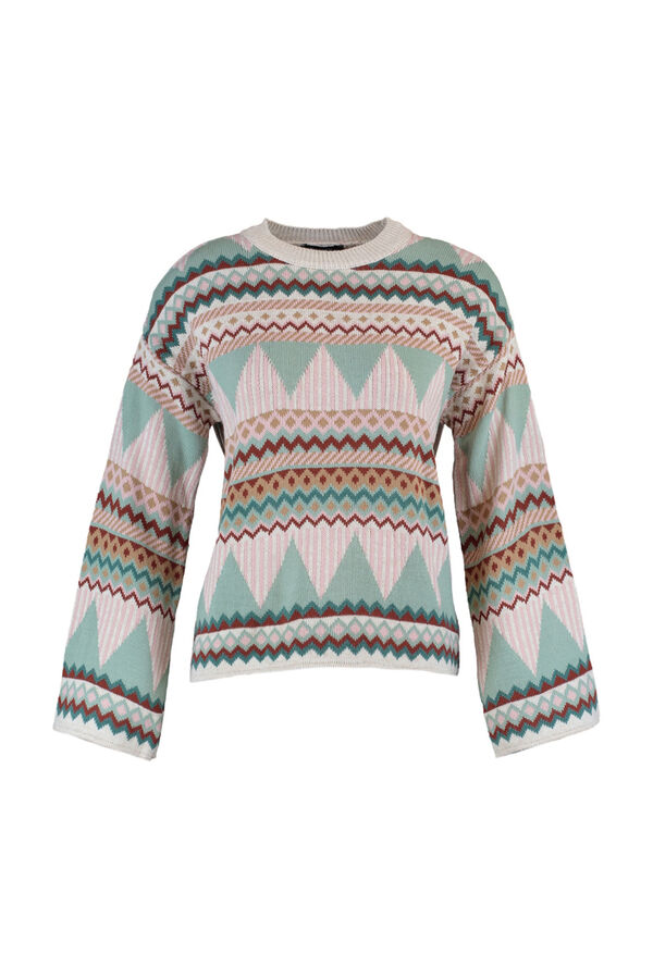 Trendyol Camisola de malha jacquard com gola redonda verde