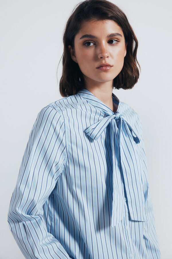 Springfield striped bow or tie neck blouse blue