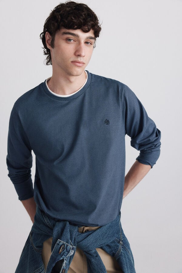 Springfield Striped double neck long sleeve T-shirt blue