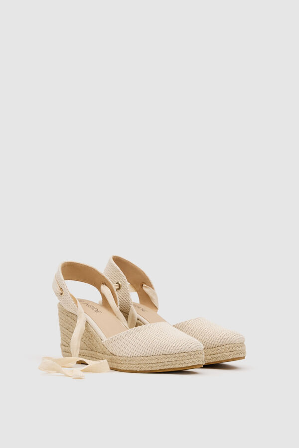 Inside Crochet canvas jute wedges brown