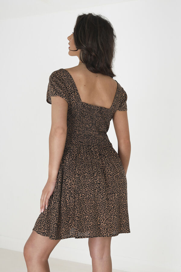 Springfield Printed dress with buttons brown