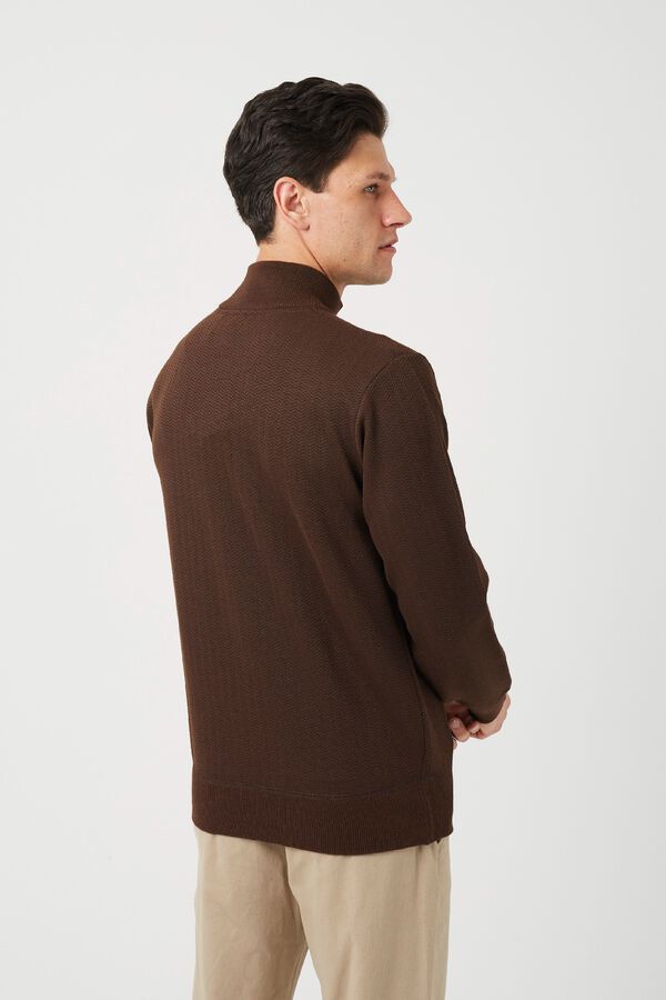 Brave Soul Camisola texturizada com meia fecho-&eacute;clair castanho