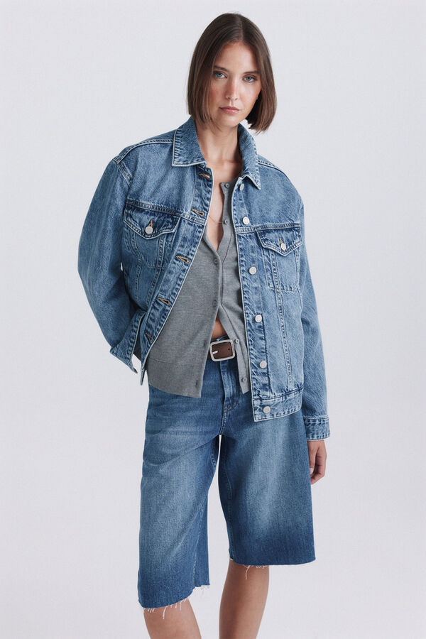 Springfield Blouson en denim oversize bleu