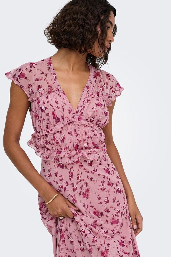 Only Vestido largo estampado floral rosa
